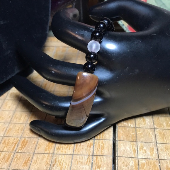 Banded Agate Panel Black Bead Woven Black Cord Bracelet 6 to 9”L Adjustable EVC - Picture 3 of 7